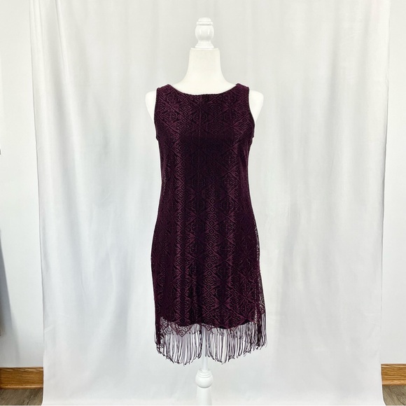 DBY Dresses & Skirts - Vintage DBYLtd 20’s Short Sleeve Flapper Gatsby Mini Fringe Dress M Purple Black
